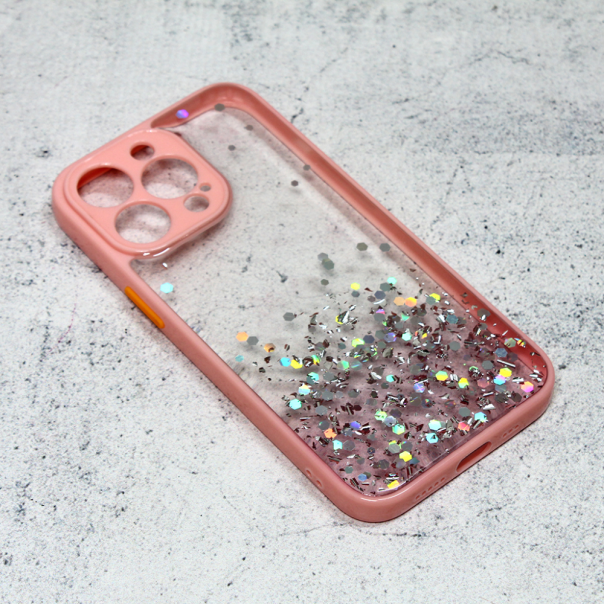 Maska za iPhone 13 Pro 6.1 Frame Glitter roze - 97144