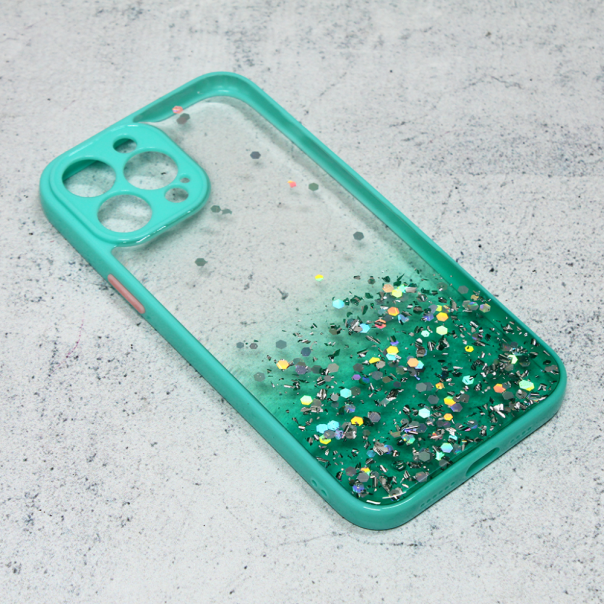 Maska za iPhone 13 Pro Max 6.7 Frame Glitter mint - 97146-1
