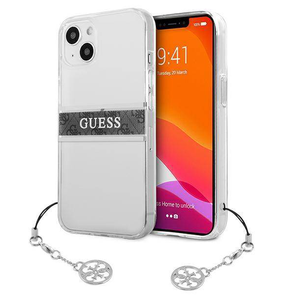 Maska za iPhone 13 6.1 Guess 4G Stripe Charm siva (GUHCP13MKB4GGR) - 205686