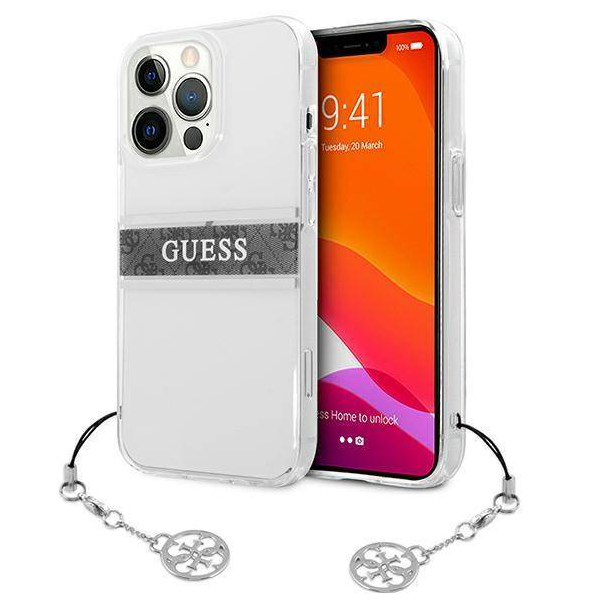 Maska za iPhone 13 Pro 6.1 Guess 4G Stripe Charm siva (GUHCP13LKB4GGR) - 205688
