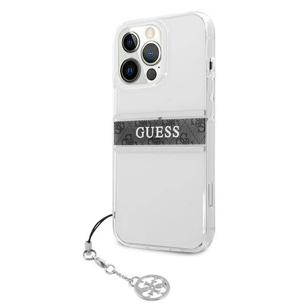 Maska za iPhone 13 Pro 6.1 Guess 4G Stripe Charm siva (GUHCP13LKB4GGR) - 205688