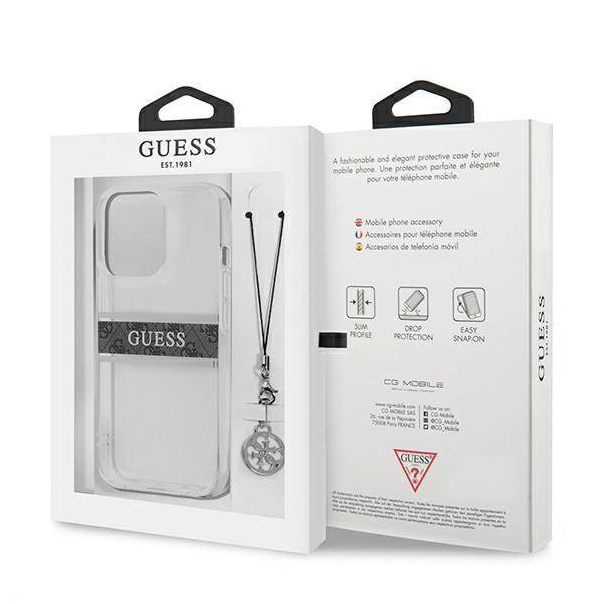 Maska za iPhone 13 Pro 6.1 Guess 4G Stripe Charm siva (GUHCP13LKB4GGR) - 205688