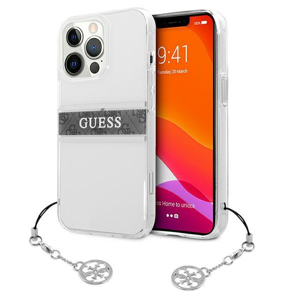 Maska za iPhone 13 Pro Max 6.7 Guess 4G Stripe Charm siva (GUHCP13XKB4GGR) - 205685