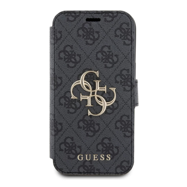 Maska za iPhone 15 6.1 Guess Bk Pu leather 4G Metal Logo siva (GUBKP15S4GMGGR) - 210450