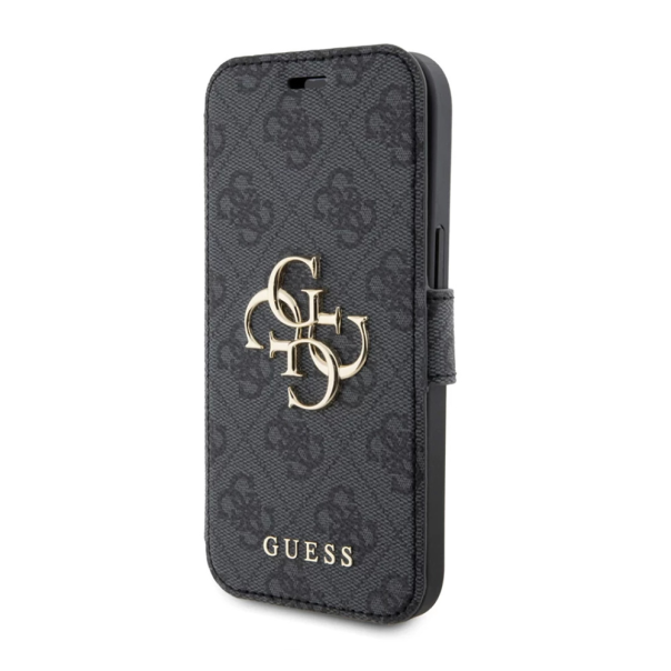 Maska za iPhone 15 6.1 Guess Bk Pu leather 4G Metal Logo siva (GUBKP15S4GMGGR) - 210450