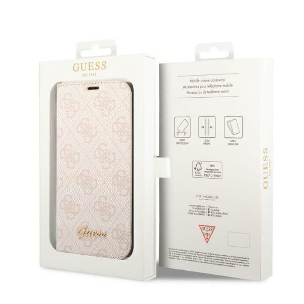 Maska za iPhone 14 Pro 6.1 Guess BT PC/TPU 4G PU Script Metal pink (GUBKP14LHG4SHP) - 205363