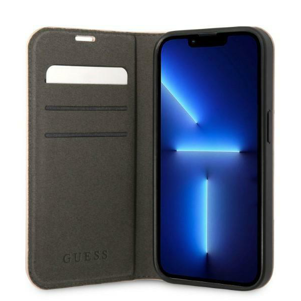 Maska za iPhone 14 Pro 6.1 Guess BT PC/TPU 4G PU Script Metal pink (GUBKP14LHG4SHP) - 205363