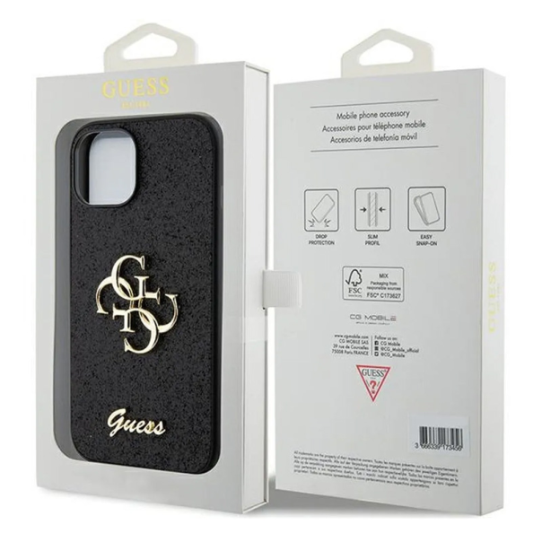 Maska za iPhone 15 6.1 Guess Hc Fixed Glitter 4G Big Metal Logo crna (GUHCP15SHG4SGK) - 210420