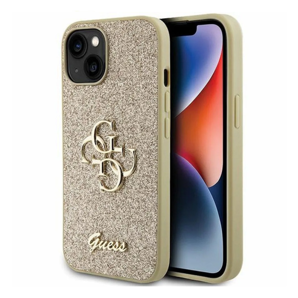 Maska za iPhone 15 6.1 Guess Hc Fixed Glitter 4G Big Metal Logo zlatna (GUHCP15SHG4SGD) - 210423