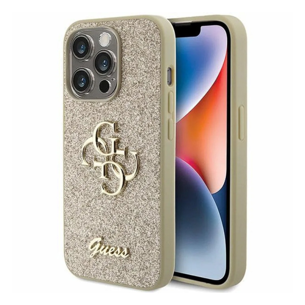 Maska za iPhone 15 Pro 6.1 Guess Hc Fixed Glitter 4G Big Metal Logo zlatna (GUHCP15LHG4SGD) - 210424