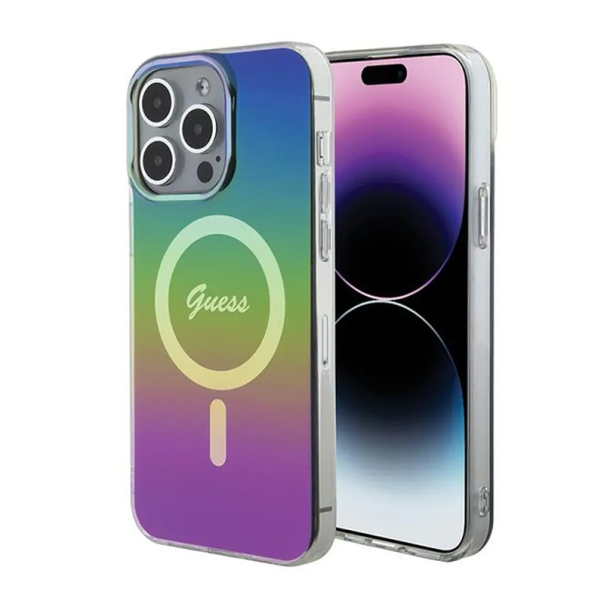 Maska za iPhone 15 Pro 6.1 Guess Hc IML Magsafe Iridescent crna (GUHMP15LHITSK) - 210434