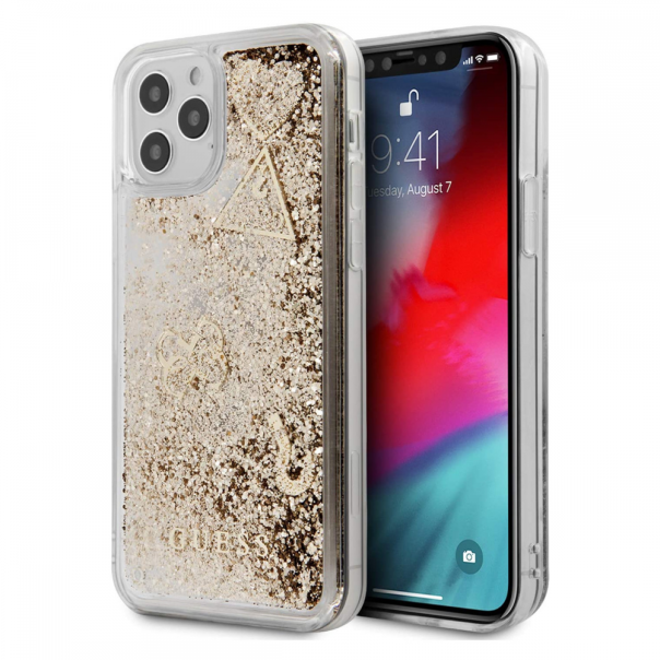 Maska za iPhone 12/12 Pro 6.1 Guess Hc Liquid Glitter Charms zlatna (GUHCP12MGLHFLGO) - 205382