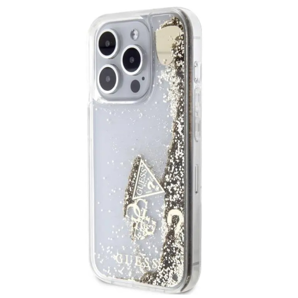 Maska za iPhone 15 Pro 6.1 Guess Hc Liquid Glitter Charms zlatna (GUHCP15LGLHFLGO) - 210455