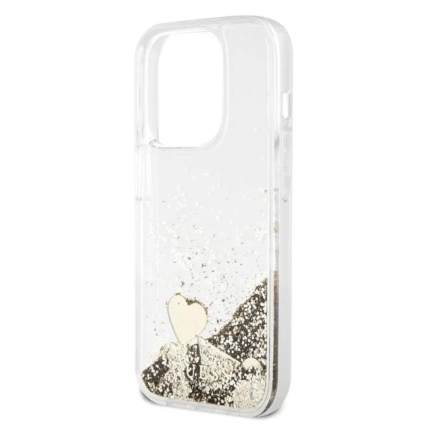 Maska za iPhone 15 Pro 6.1 Guess Hc Liquid Glitter Charms zlatna (GUHCP15LGLHFLGO) - 210455
