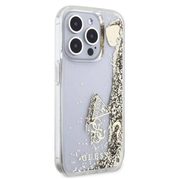 Maska za iPhone 15 Pro 6.1 Guess Hc Liquid Glitter Charms zlatna (GUHCP15LGLHFLGO) - 210455