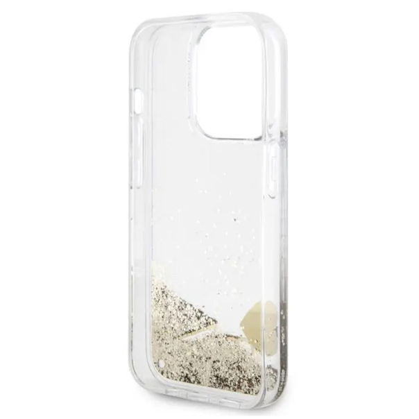 Maska za iPhone 15 Pro 6.1 Guess Hc Liquid Glitter Charms zlatna (GUHCP15LGLHFLGO) - 210455