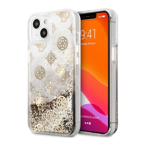Maska za iPhone 13 6.1 Guess Hc Liquid Glitter Peony zlatna (GUHCP13MLGPEGO) - 201075