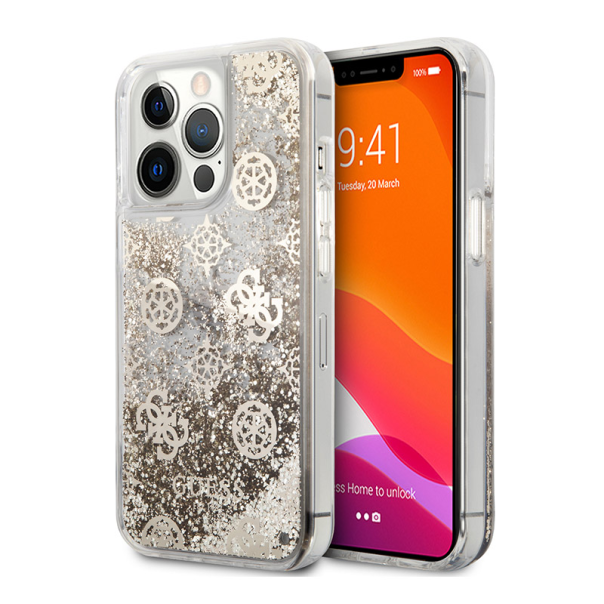 Maska za iPhone 13 Pro 6.1 Guess Hc Liquid Glitter Peony zlatna (GUHCP13LLGPEGO) - 201077