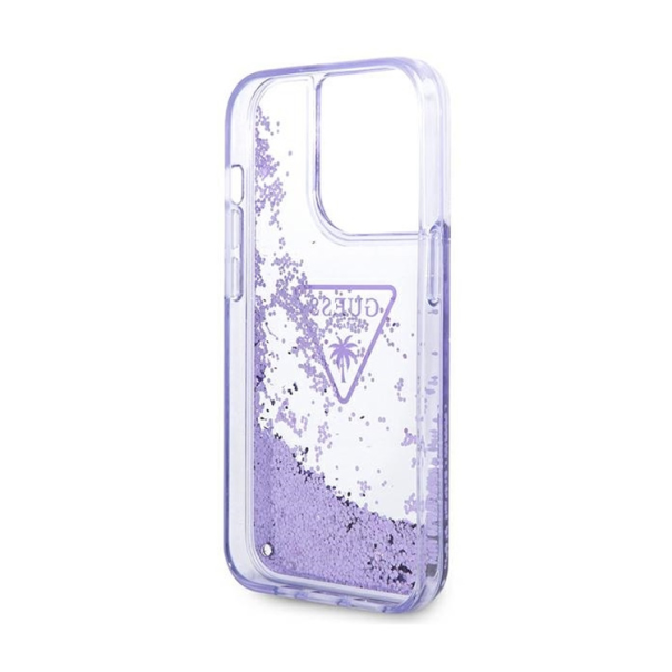 Maska za iPhone 14 Pro 6.1 ljubičasta(GUHCP14LLFCTPU) Guess Hc Liquid Glitter Triangle Translucent - 205355