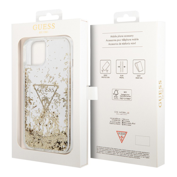 Maska za iPhone 14 6.1 transparent (GUHCP14SLFCTPT) Guess Hc Liquid Glitter Triangle - 205352
