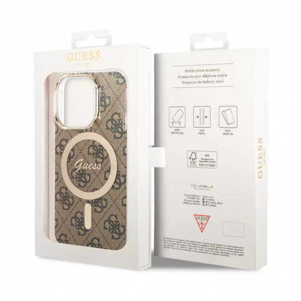 Maska za iPhone 15 Pro 6.1 braon (GUHMP15LH4STW) Guess Hc Magsafe IML 4G Pattern - 210438