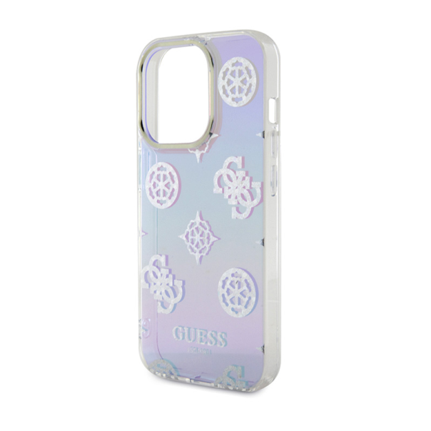 Maska za iPhone 15 Pro 6.1 Guess Hc PC TPU Iridescent Glitter Pattern Peony Cordstrap, ljubičasta - 210432
