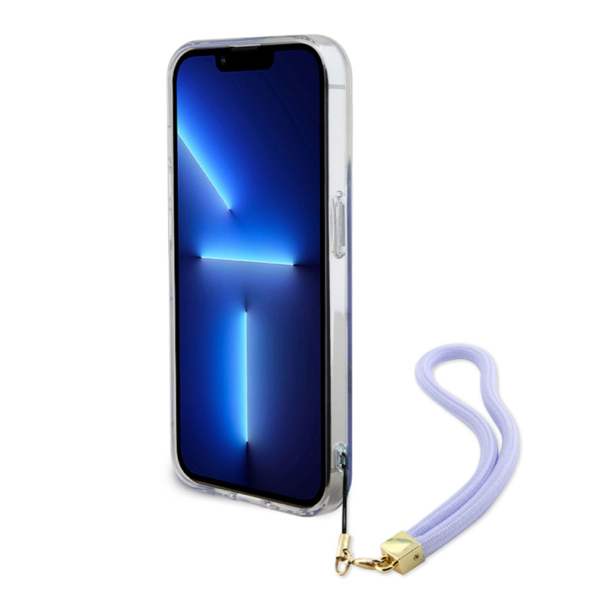 Maska za iPhone 15 Pro 6.1 Guess Hc PC TPU Iridescent Glitter Pattern Peony Cordstrap, ljubičasta - 210432