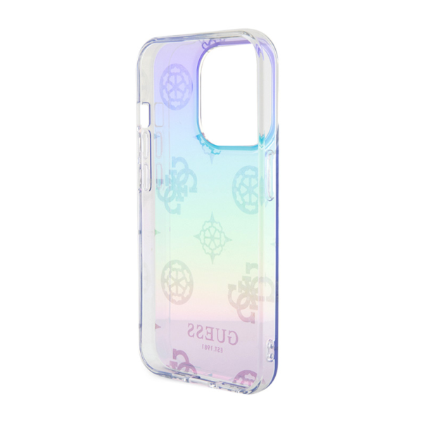 Maska za iPhone 15 Pro 6.1 Guess Hc PC TPU Iridescent Glitter Pattern Peony Cordstrap, ljubičasta - 210432
