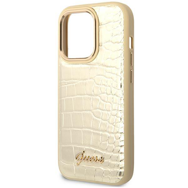 Maska za iPhone 14 Pro 6.1 Guess Hc PU Croco Metal Outline zlatna (GUHCP14LHGCRHD) - 205362