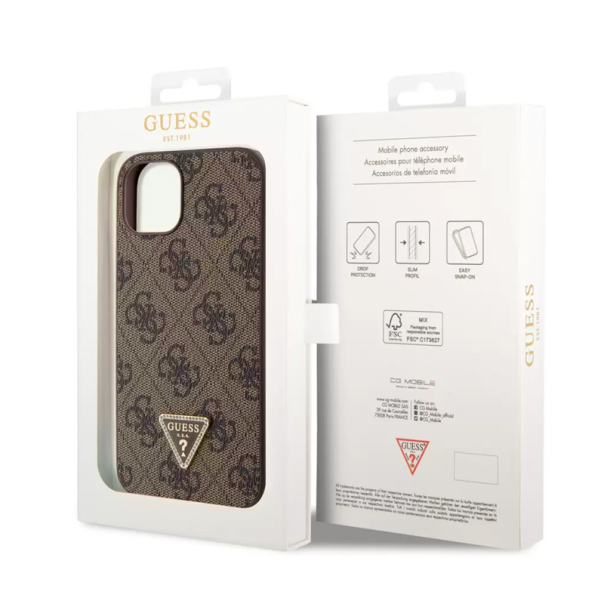 Maska za iPhone 15 6.1 braon (GUHCP15SP4TDPW) Guess Hc PU Leather 4G Triangle Strass - 210425