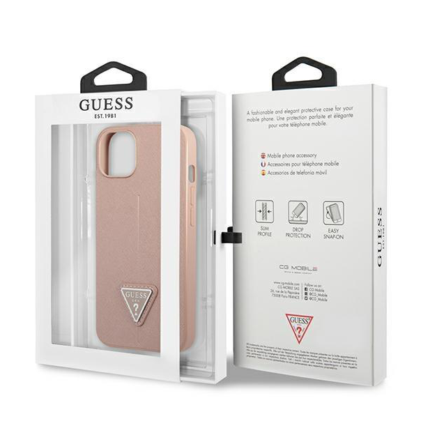Maska za iPhone 14 6.1 Guess Hc Saffiano PU Triangle pink (GUHCP14SPSATLP) - 205364