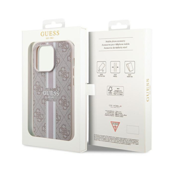 Torbica Guess Magsafe 4G Pu Printed Stripes za iPhone 15 Pro 6.1 roze (GUHMP15LP4RPSP) - 211144