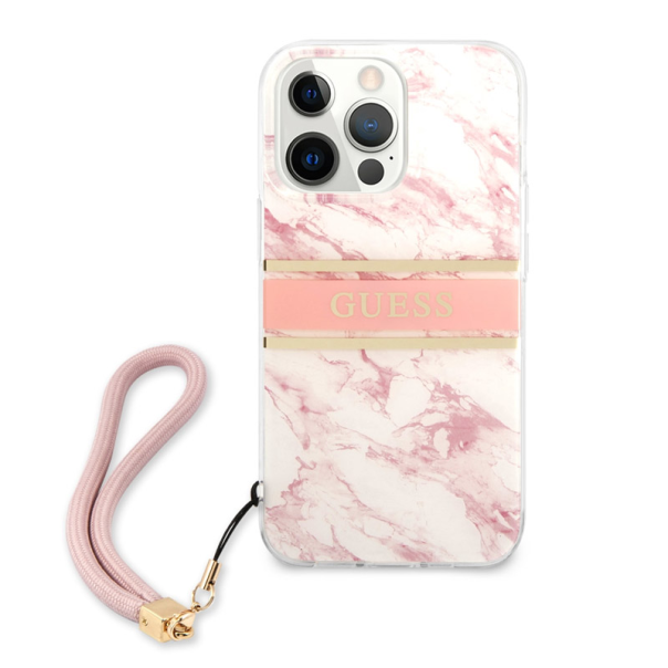 Maska za iPhone 13 Pro 6.1 Guess Marble Strap roze (GUHCP13LKMABPI) - 205681