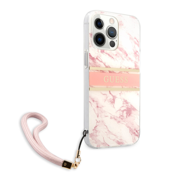Maska za iPhone 13 Pro 6.1 Guess Marble Strap roze (GUHCP13LKMABPI) - 205681