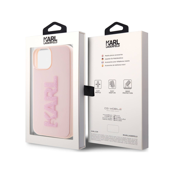 Torbica Karl Lagerfeld 3D Rubber Glitter Logo za iPhone 15 6.1 roze (KLHCP15S3DMBKCP) - 211137