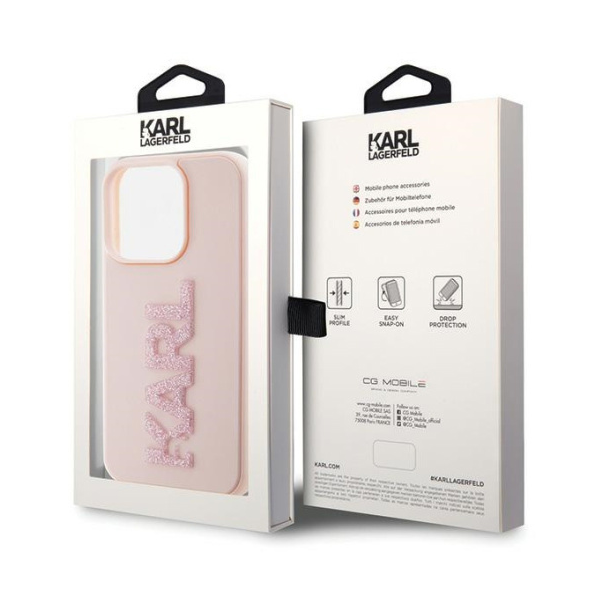 Torbica Karl Lagerfeld 3D Rubber Glitter Logo za iPhone 15 Pro 6.1 roze (KLHCP15L3DMBKCP) - 211138