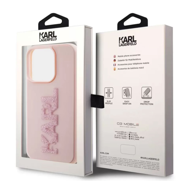 Torbica Karl Lagerfeld 3D Rubber Glitter Logo za iPhone 15 Pro Max 6.7 roze (KLHCP15X3DMBKCP) - 211139