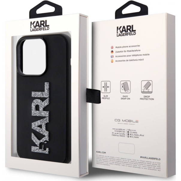Maska za iPhone 15 Pro 6.1 Karl Lagerfeld Hc 3D Logo Glitter crna (KLHCP15L3DMBKCK) - 210406