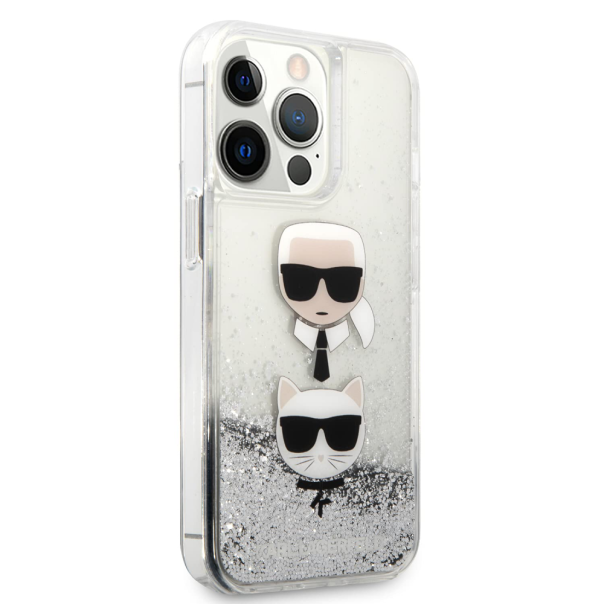 Maska za iPhone 14 Pro 6.1 Karl Lagerfeld Hc Liquid Glitter 2 Heads srebrna (KLHCP14LKICGLS) - 205319