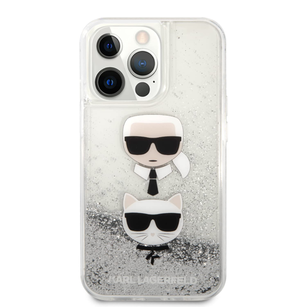 Maska za iPhone 14 Pro 6.1 Karl Lagerfeld Hc Liquid Glitter 2 Heads srebrna (KLHCP14LKICGLS) - 205319