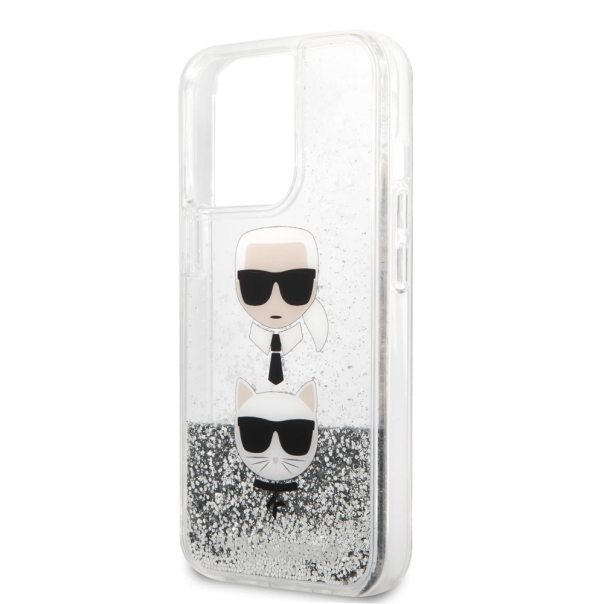 Maska za iPhone 14 Pro 6.1 Karl Lagerfeld Hc Liquid Glitter 2 Heads srebrna (KLHCP14LKICGLS) - 205319