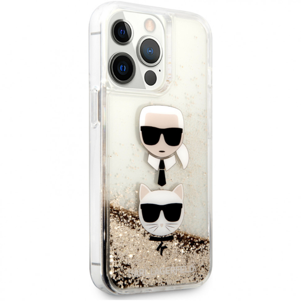 Maska za iPhone 14 Pro 6.1 Karl Lagerfeld Hc Liquid Glitter 2 Heads zlatna (KLHCP14LKICGLD) - 205317