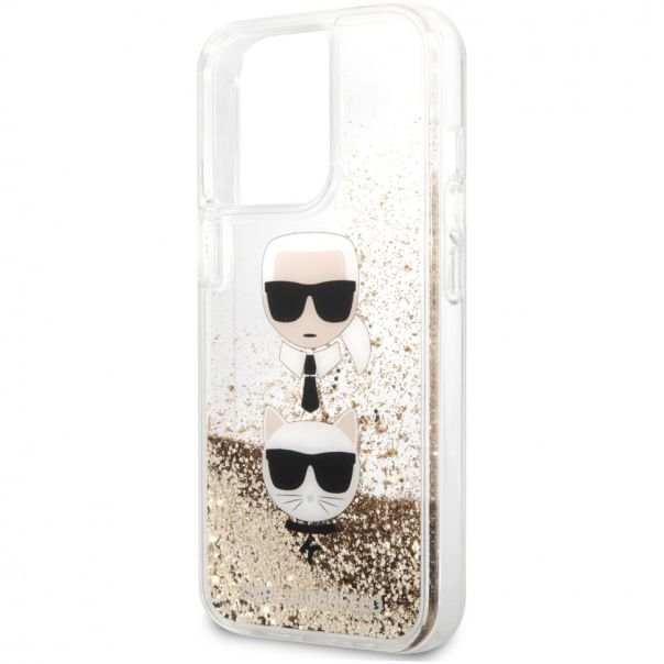 Maska za iPhone 14 Pro 6.1 Karl Lagerfeld Hc Liquid Glitter 2 Heads zlatna (KLHCP14LKICGLD) - 205317