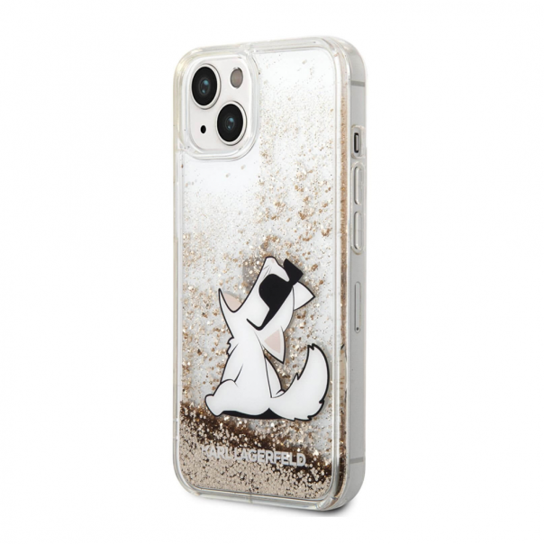 Maska za iPhone 14 6.1 Karl Lagerfeld Hc Liquid Glitter Choupette zlatna (KLHCP14SGCFD) - 205307