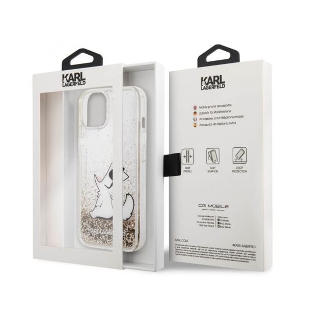 Maska za iPhone 14 6.1 Karl Lagerfeld Hc Liquid Glitter Choupette zlatna (KLHCP14SGCFD) - 205307