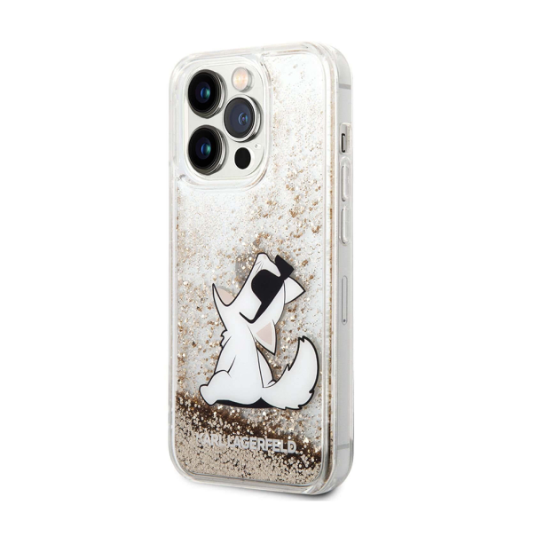 Maska za iPhone 14 Pro 6.1 Karl Lagerfeld Hc Liquid Glitter Choupette zlatna (KLHCP14LGCFD) - 205308