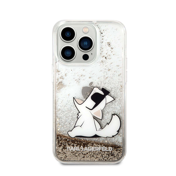 Maska za iPhone 14 Pro 6.1 Karl Lagerfeld Hc Liquid Glitter Choupette zlatna (KLHCP14LGCFD) - 205308