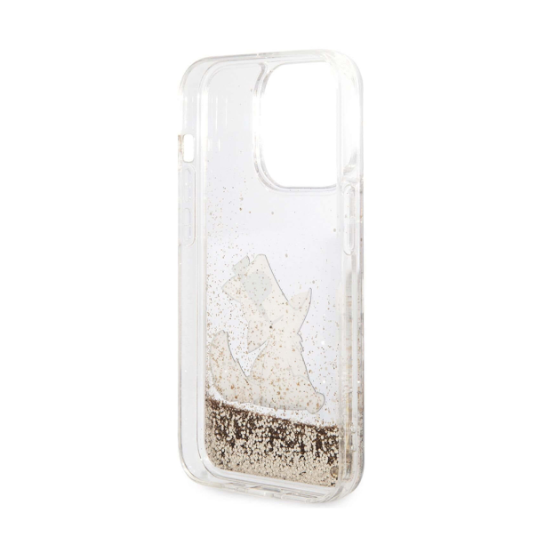 Maska za iPhone 14 Pro 6.1 Karl Lagerfeld Hc Liquid Glitter Choupette zlatna (KLHCP14LGCFD) - 205308