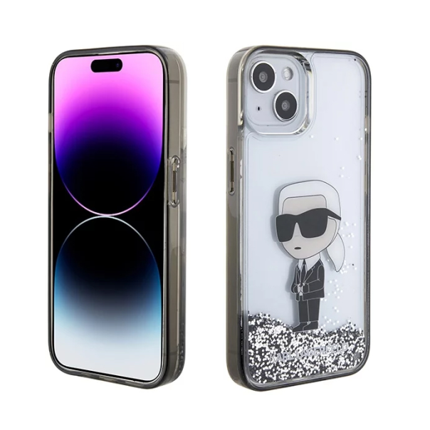 Maska za iPhone 15 6.1 transparent (KLHCP15SLKKNSK) Karl Lagerfeld Hc Liquid Glitter Ikonik - 210413