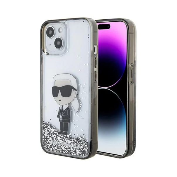 Maska za iPhone 15 6.1 transparent (KLHCP15SLKKNSK) Karl Lagerfeld Hc Liquid Glitter Ikonik - 210413